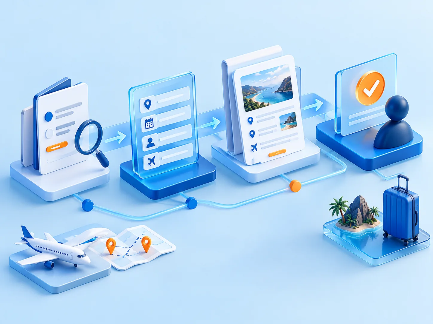 Conceptual illustration: A narrow, measurable itinerary-assist pilot: complete enquiry definition, structured capture, prepared draft and consultant approval in a clear sequence.