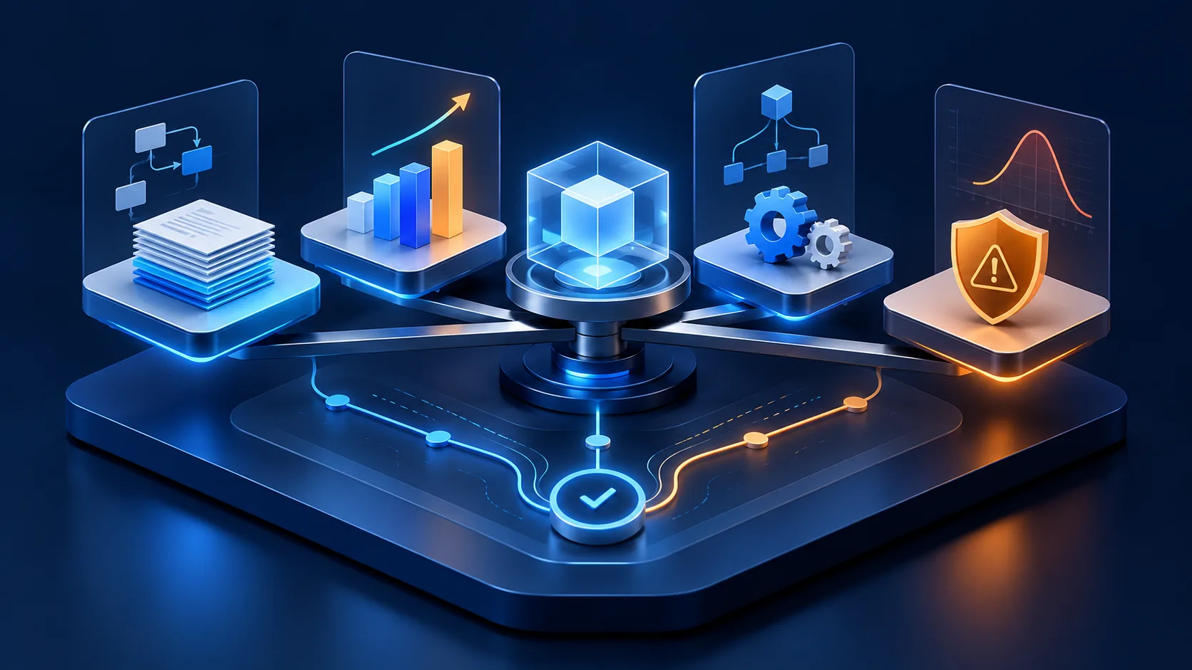 Conceptual illustration: Editorial investment assessment workbench balancing current workflow baseline, realistic value, integration effort and implementation risk before an AI decision.