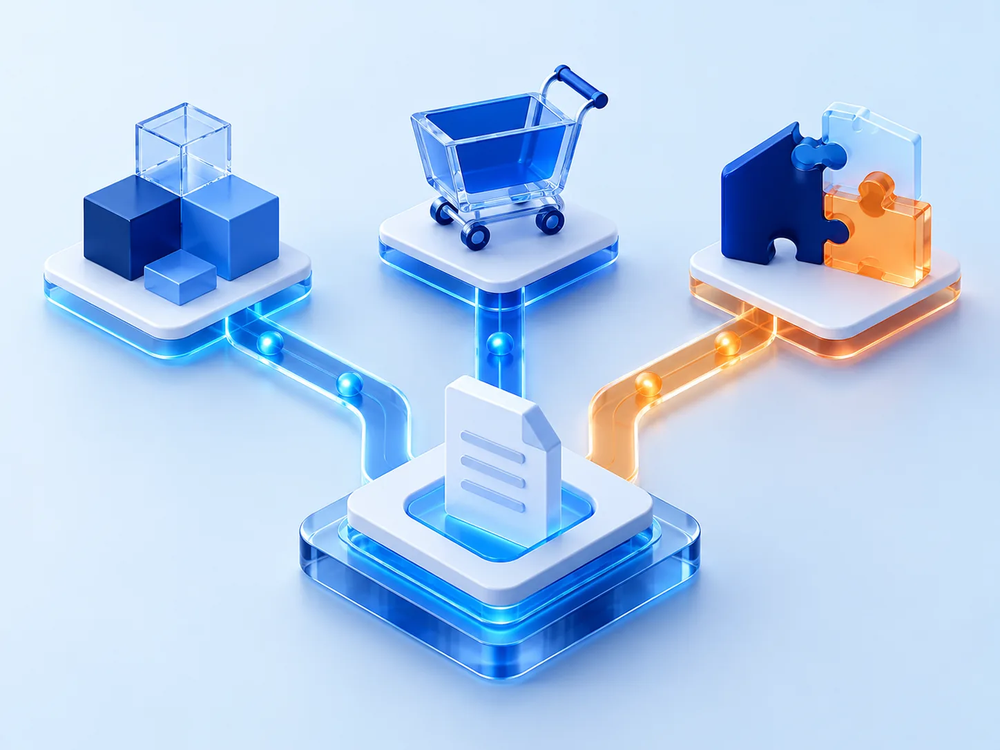 Conceptual illustration: A practical build-buy-integrate decision matrix represented as three physical solution paths joined to one operational requirement, without text or scores.