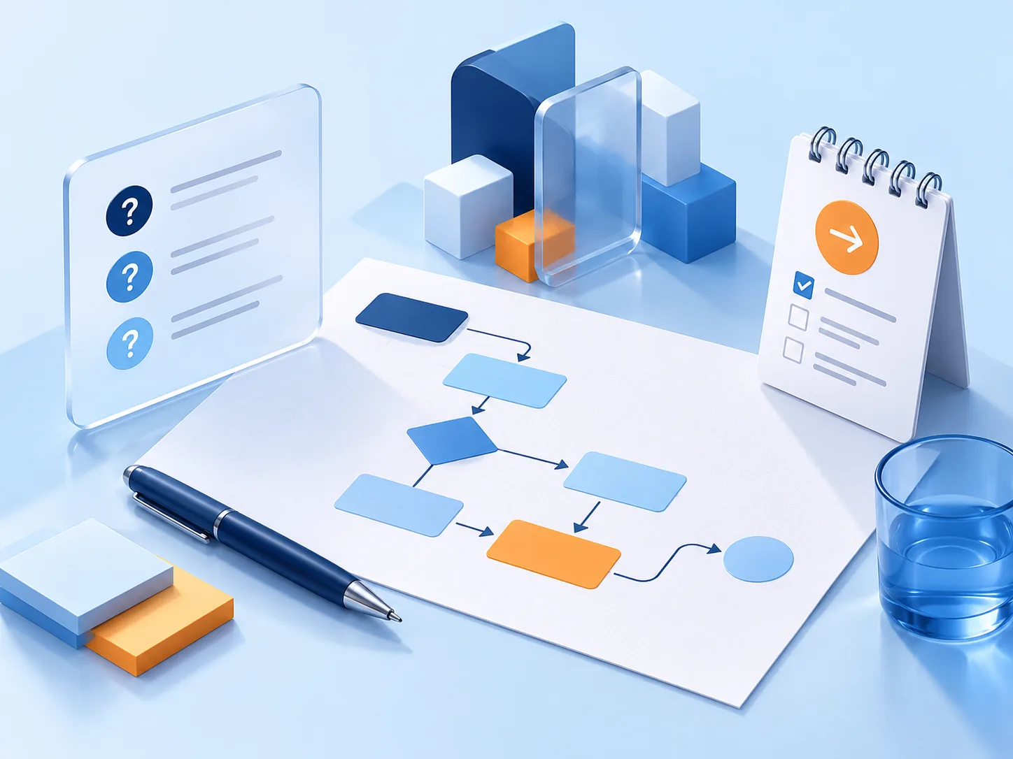 Conceptual illustration: A useful first-meeting result: a focused workflow sketch, feasibility questions and agreed next step, with no promise of a committed project.