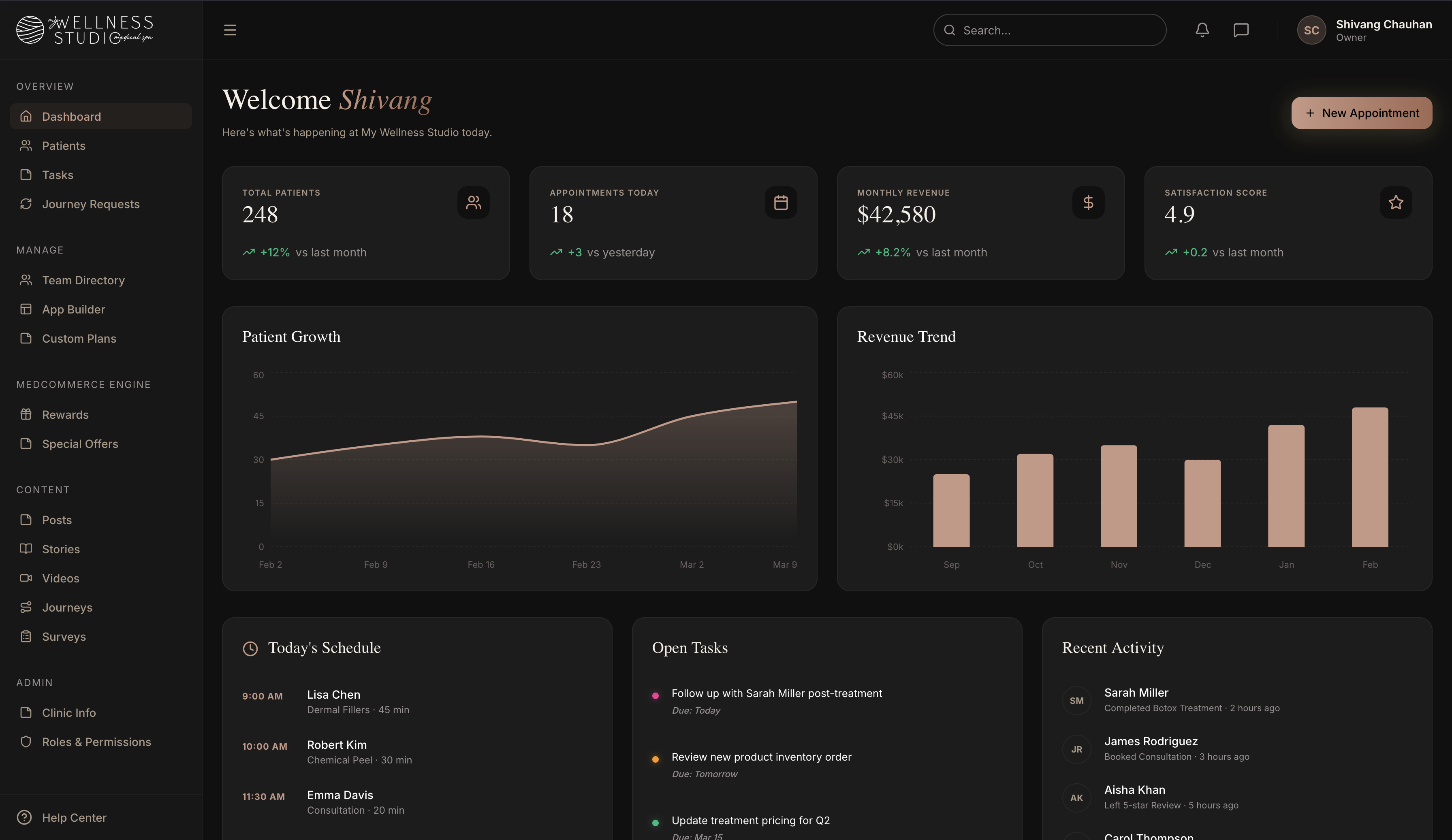 My Dental Touch practice dashboard showing patient appointments and AI receptionist